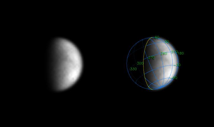 Это изображение – компьютерное совмещение последнего снимка и более ранних изображений Титана, снятых Cassini (иллюстрация с сайта saturn.jpl.nasa.gov).